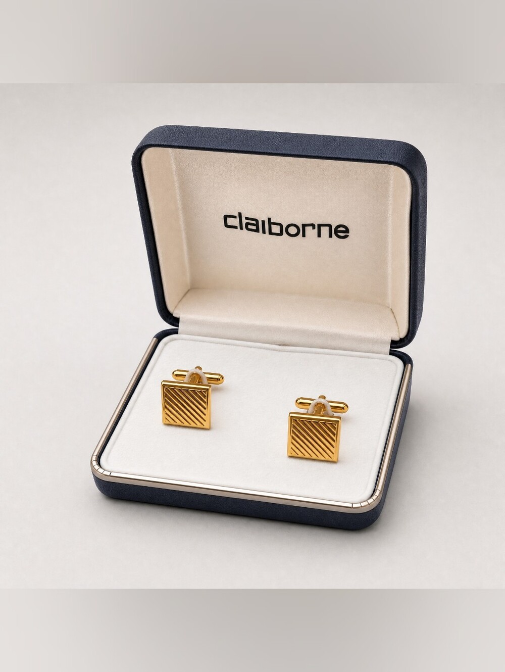 Claiborne Gold Tone Diagonal Stripe Rectangular Cufflinks